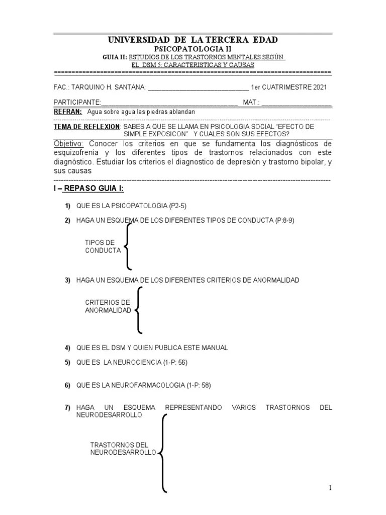 Psicopatologia Ii Guia Ii | PDF | Psicosis | Trastorno Mental