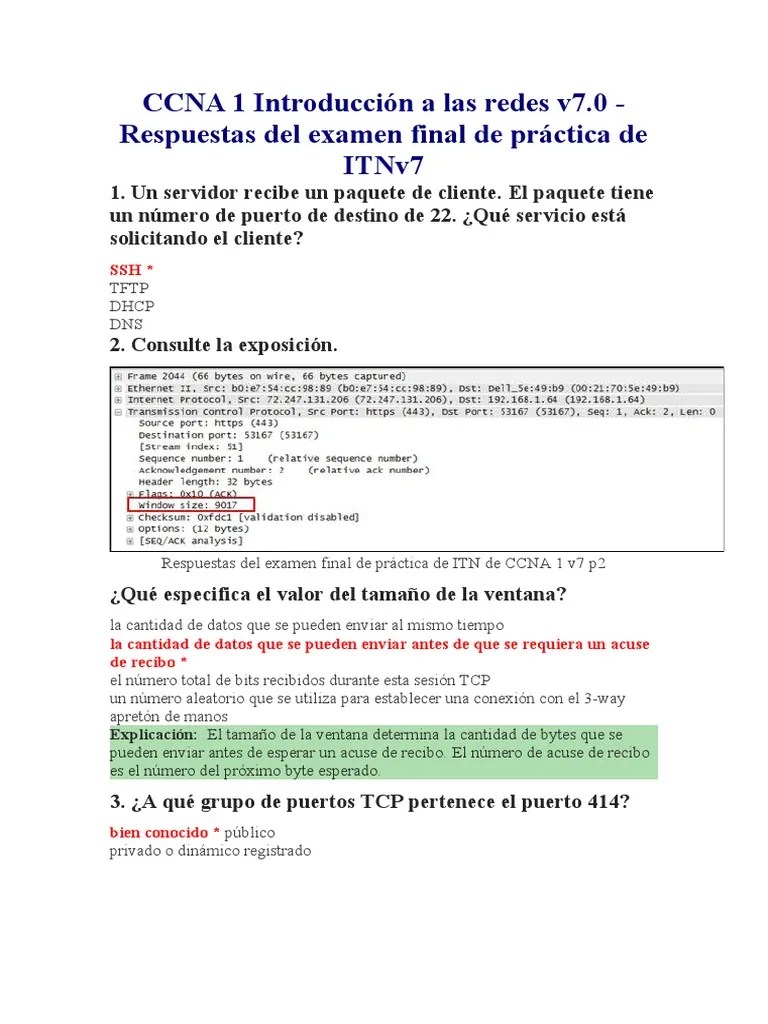 Respuestas Del Examen Final De Práctica De CCNA 1 V7 - ITN | PDF ...