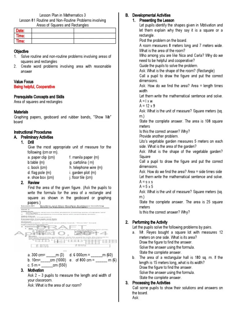 Lesson 81 Routine And Non-Routine Problems Involving Areas Of Squares ...