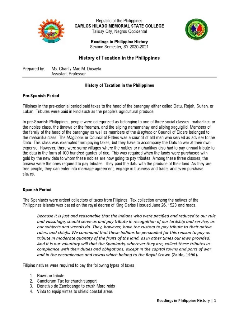 History Of Taxation In The Philippines | PDF | Philippines | Government