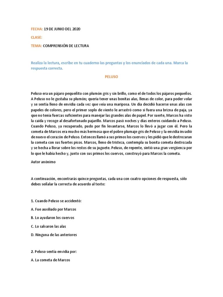 Taller De Comprensión De Lectura | PDF