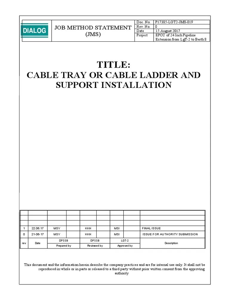 19-JMS - Installation Cable Tray Or Cable Ladder And Support Installatio... | PDF | Personal ...