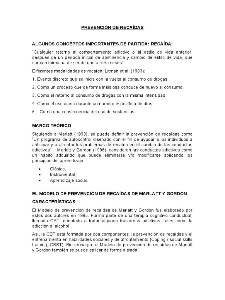 Prevención De Recaídas | PDF | La Dependencia De Sustancias | Alcoholismo