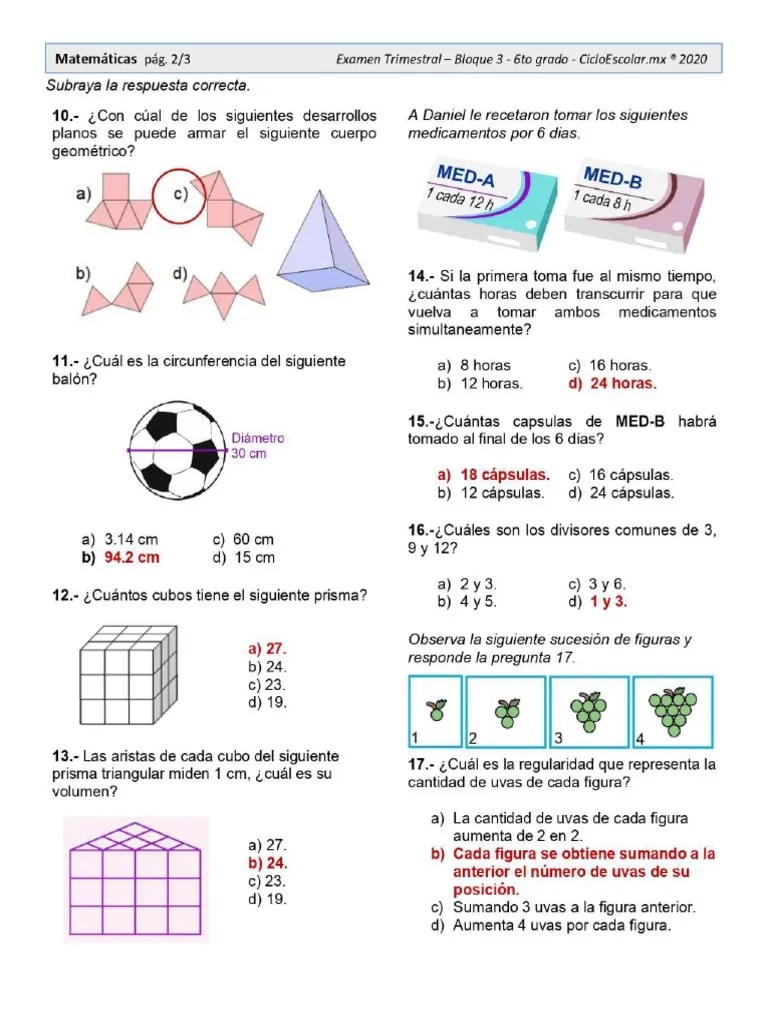 Estas en la página ideal! 6 Grado Respuestas Examen Trimestral Bloque Iii 2020 2021 Pdf