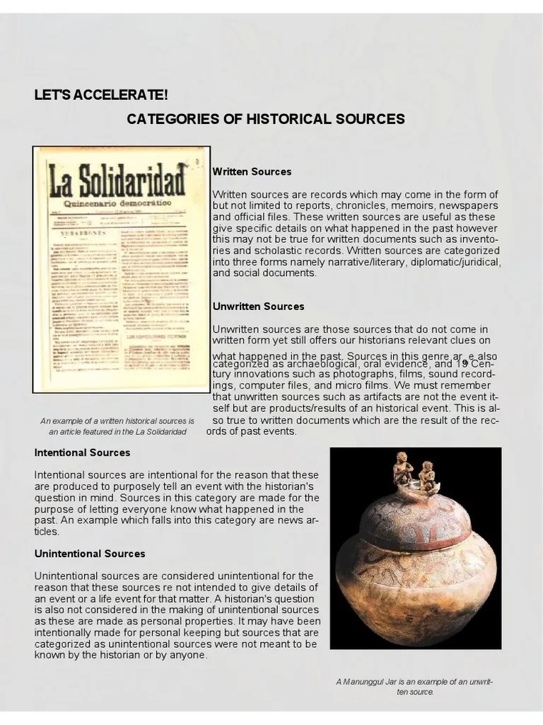 Categories Of Historical Sources | PDF | Narrative | Credibility