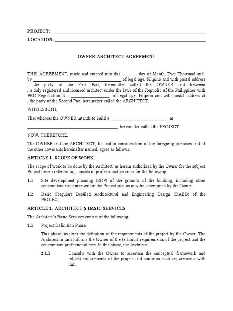 Owner-Architect Contract Agreement (Design And Build) | PDF | Architect ...