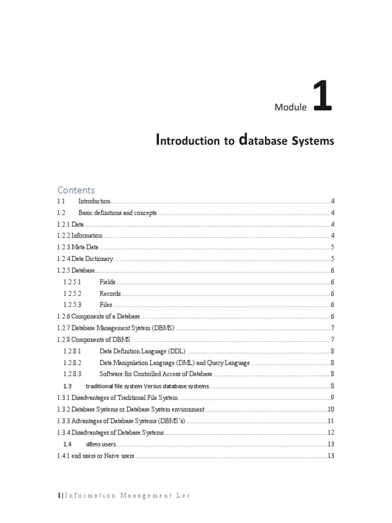 Module - 1 Introduction To Database Management System | PDF | Databases ...