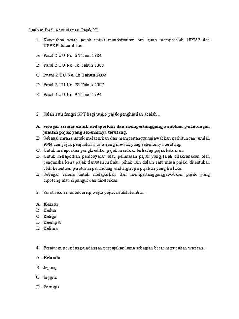 Latihan Soal PAS Administrasi Pajak XI | PDF