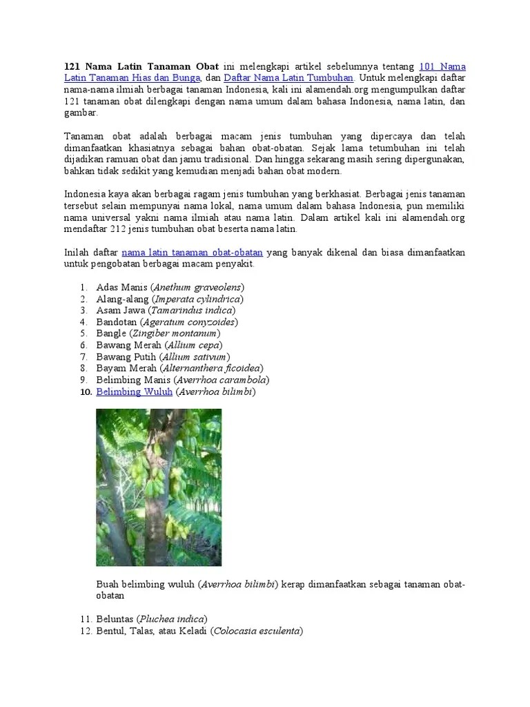 121 nama latin tanaman obat