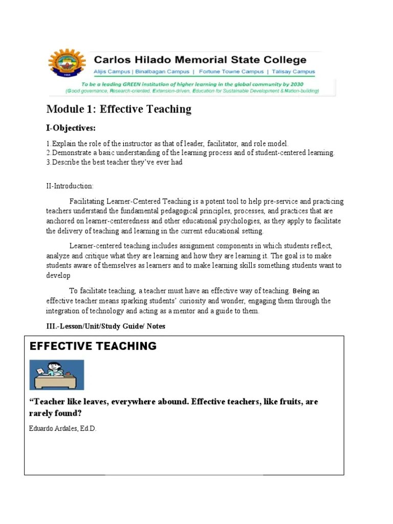 Module 1: Effective Teaching: I-Objectives | PDF | Educational Psychology | Psychological Concepts