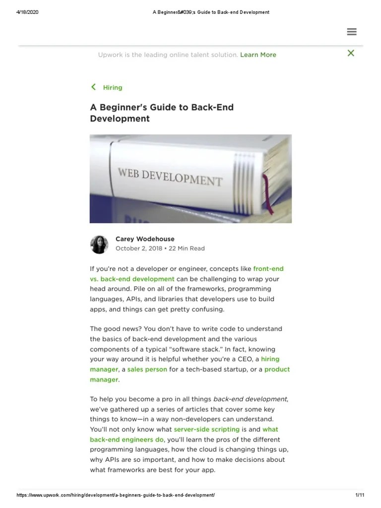 A Beginner' S Guide To Back-End Development | PDF | Web Application ...