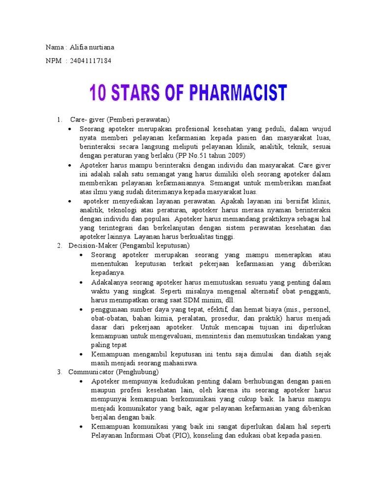 Resume 10 Stars Of Pharmacist - Alifia Nurtiana - 24041117184 | PDF