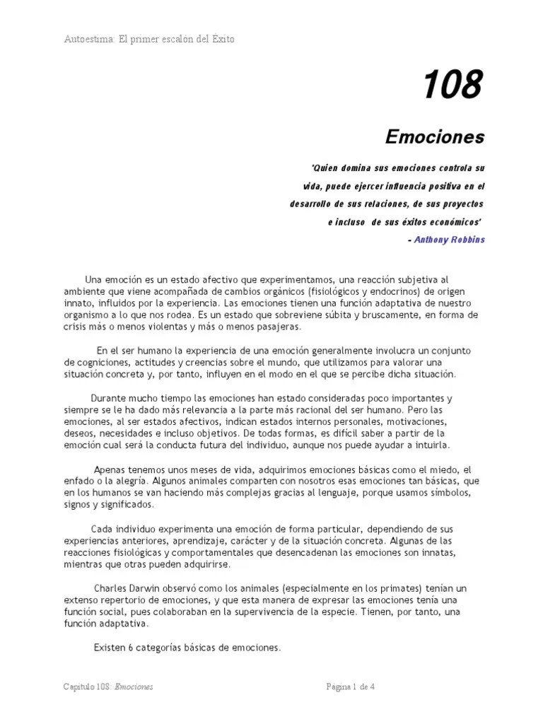 Autoestima Cap 108 Emociones | PDF | Expresión Facial | Las Emociones