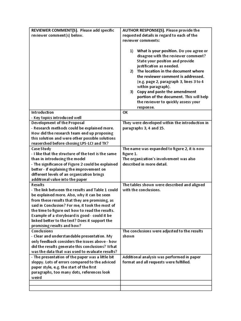 Template To Respond To Reviewers's Comments Final | PDF | Paragraph ...