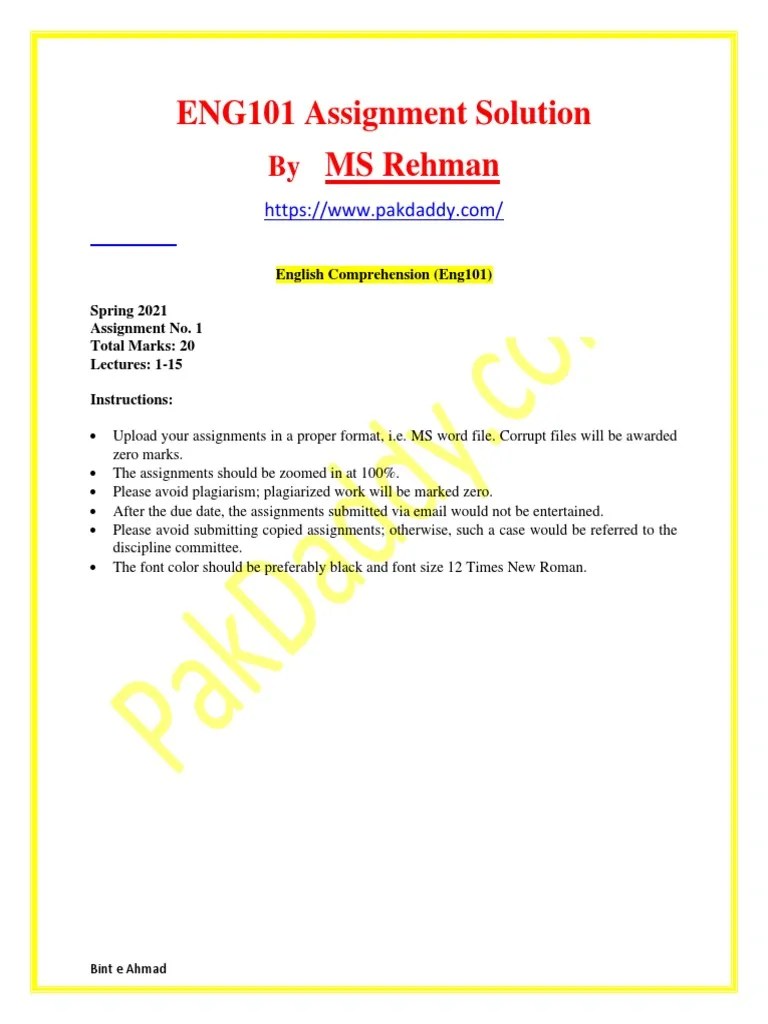 ENG101 Assignment Solution By MS | PDF