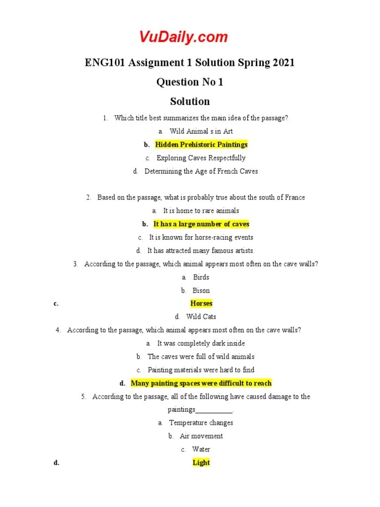 ENG101 Assignment 1 Solution Spring 2021 | PDF | Moon | Nature