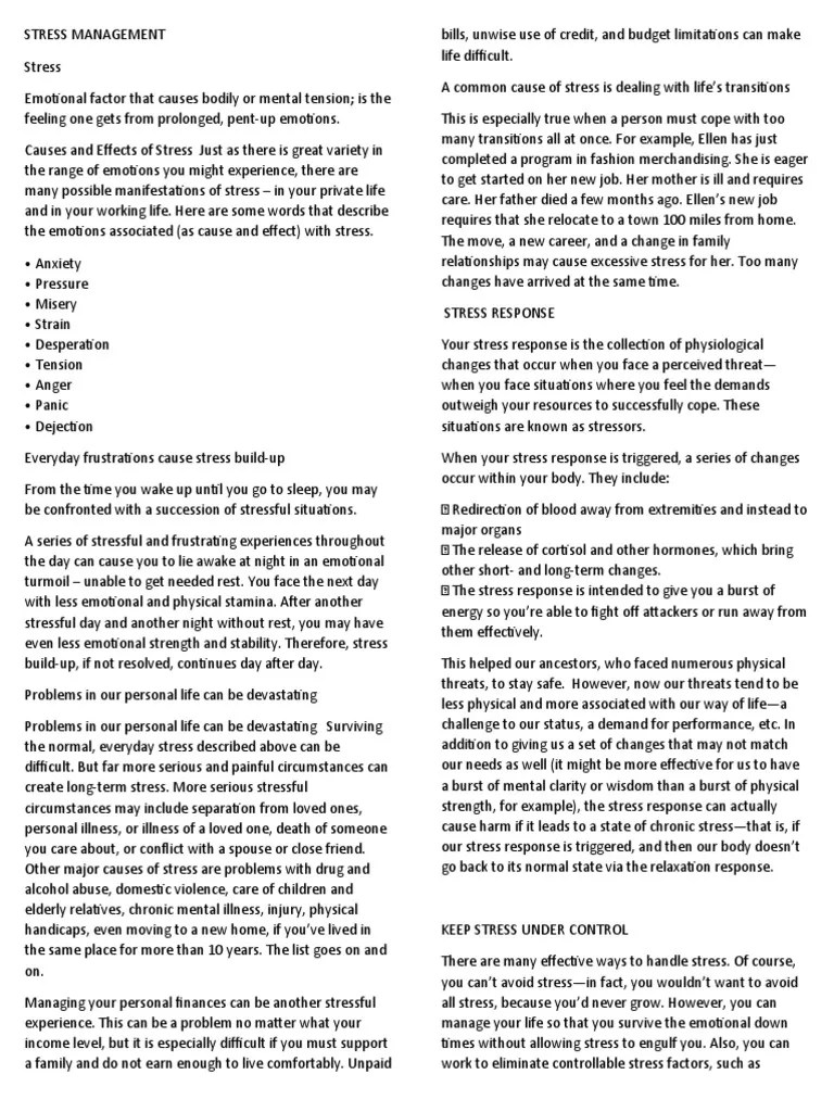 Stress Management | PDF | Stress (Biology) | Human Nature