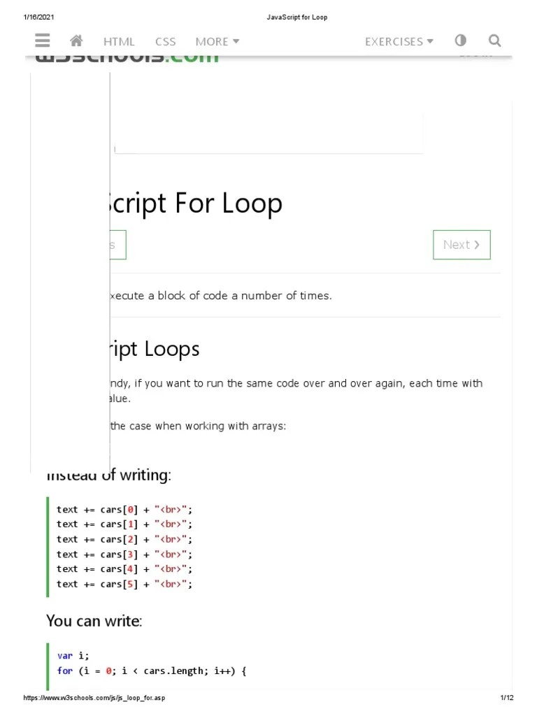 JavaScript For Loop | PDF | Control Flow | Java Script