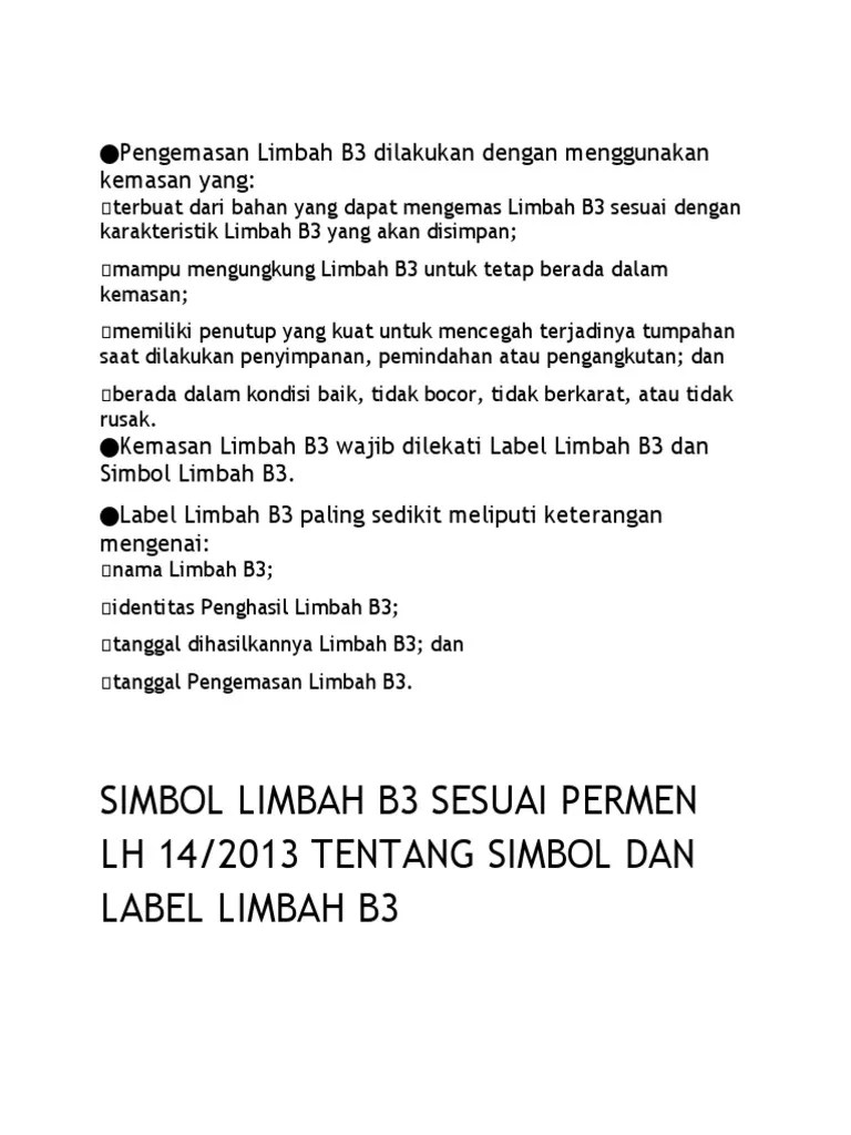 Pengemasan Limbah B3 Dilakukan Dengan Menggunakan Kemasan Yang | PDF