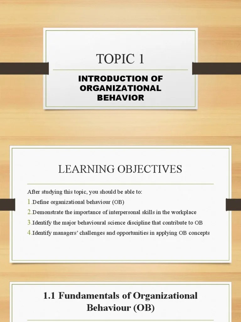 Topic 1 - Introduction To Organizational Behavior | PDF ...