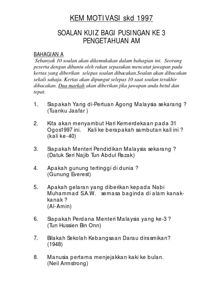 Soalan Kuiz Pengetahuan Am Dan Jawapan - 100 Soalan Dan Jawapan Kuiz Pengetahuan Am Uji Pengetahuan Anda