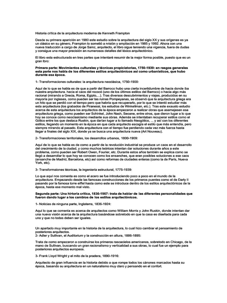 Historia Critica De La Arquitectura Moderna De Kenneth Frampton Resumen | PDF | Diseño ...