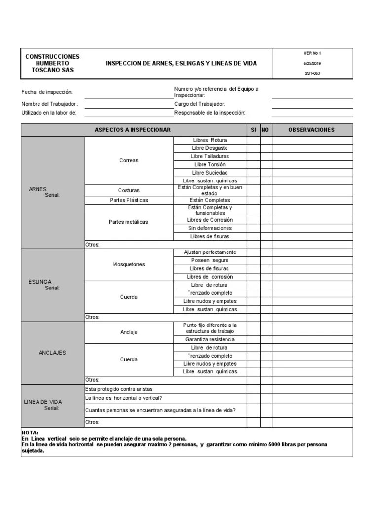 Inspeccion De Arnes, Eslingas Y Lineas De Vida | PDF | Science | Ingeniería