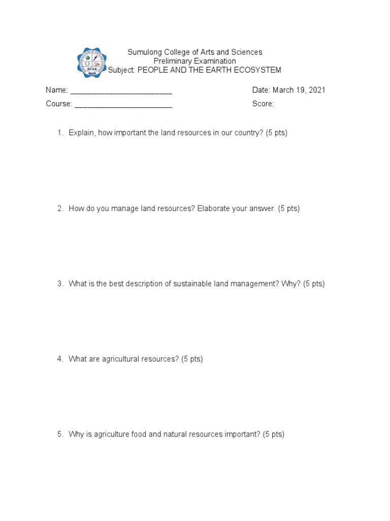 Midterm Exam People And The Earth Ecosystem | PDF