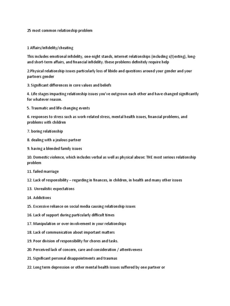 25 Most Common Relationship Problem | PDF