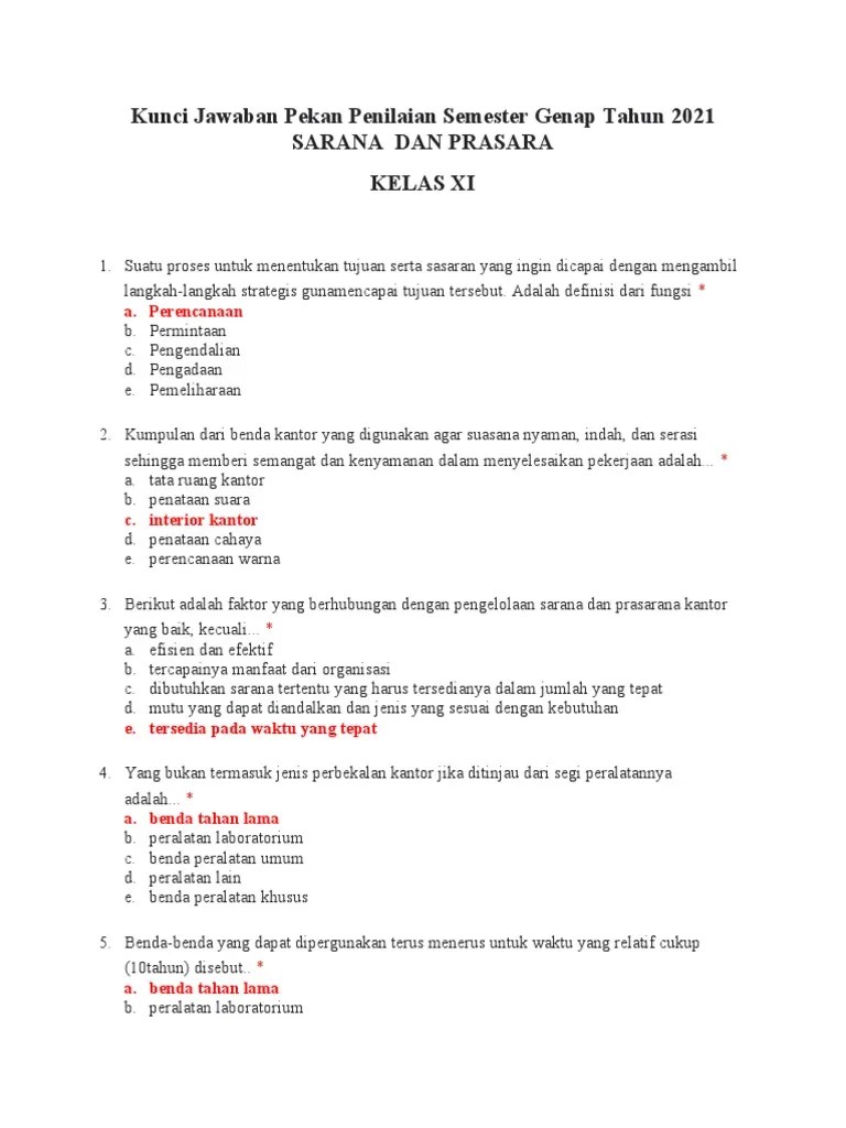 Kunci Jawaban Sarpras Kelas Xi Uas 2021 | PDF