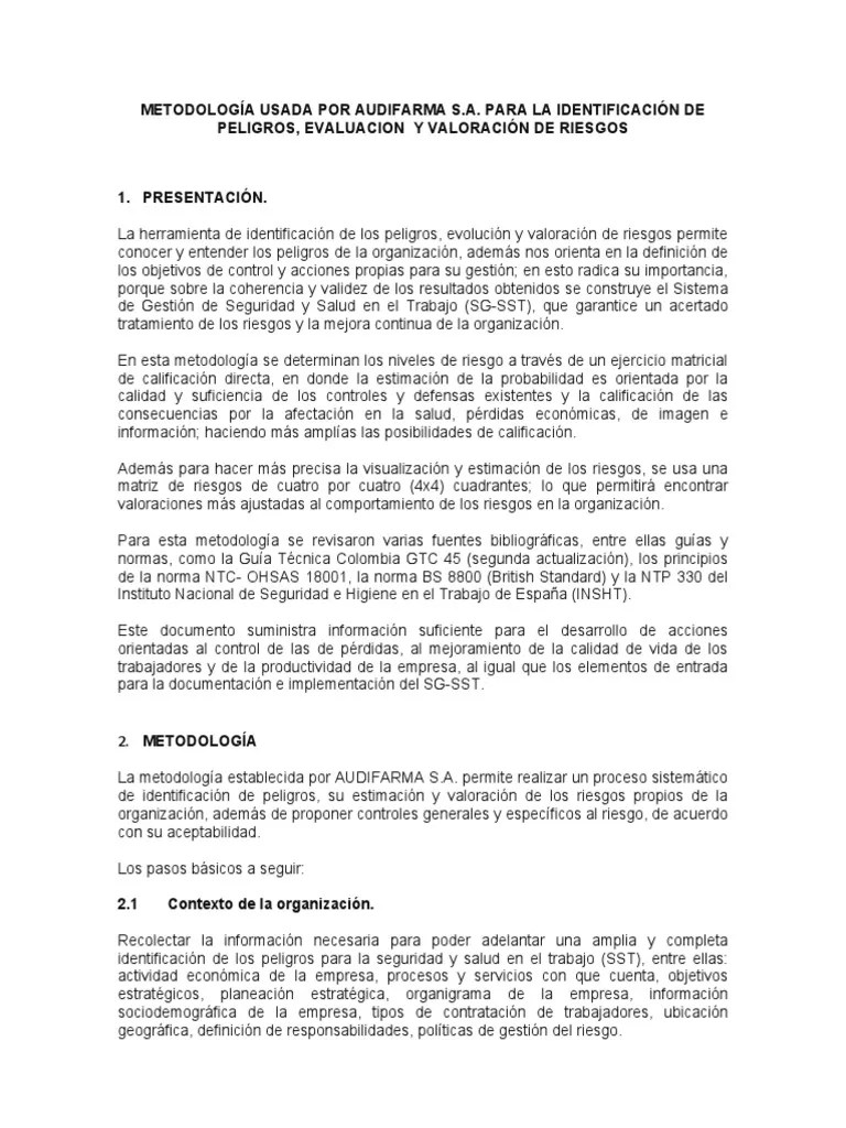Metodologia Identificación De Peligros, Evaluación Y Valoración De Los Riesgos | PDF | Radiación ...