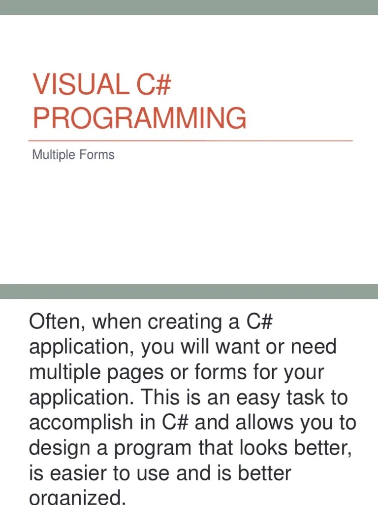 Visual C# Programming: Multiple Forms | PDF | Computers