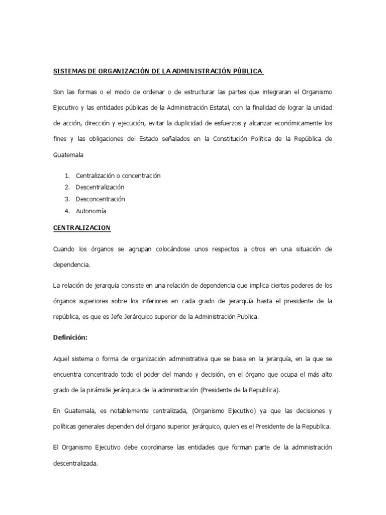Sistemas De La Organizacion De La Administracion Publica | PDF | Administración Pública | Guatemala
