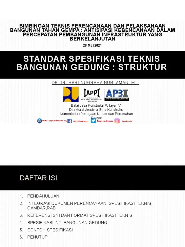 Standar Spesifikasi Teknis Bangunan Gedung Struktur | PDF