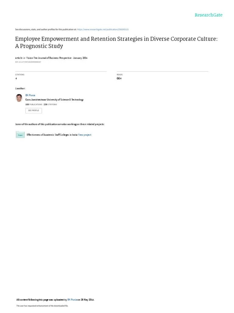 Employee Empowerment And Retention Strategies In Diverse Corporate Culture. A Prognostic Study ...