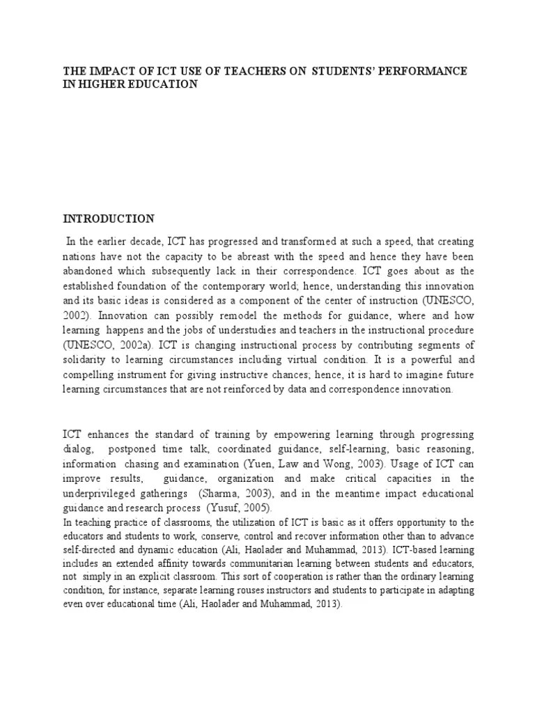 The Impact Of ICT Use Of Teachers On Student's Performa In Higher ...