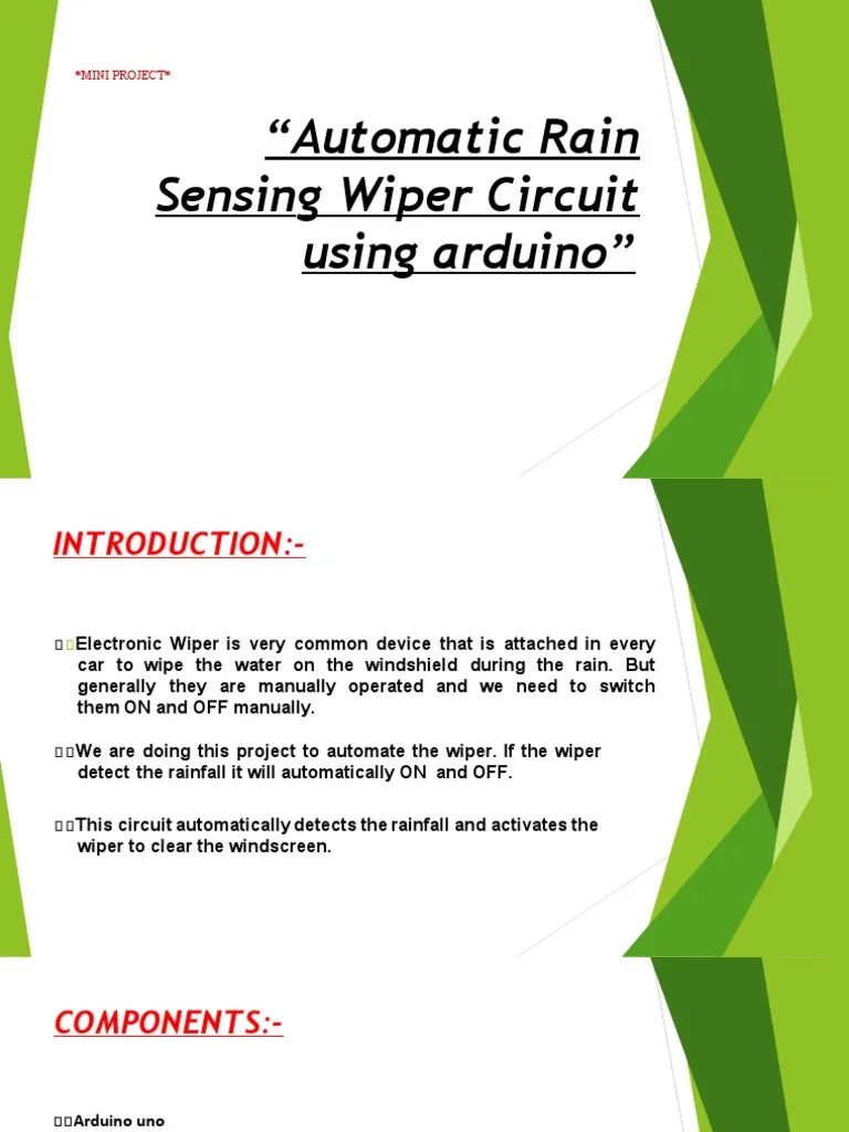 Automatic Rain Sensing Wiper Circuit Using | PDF | Electric Motor | Arduino