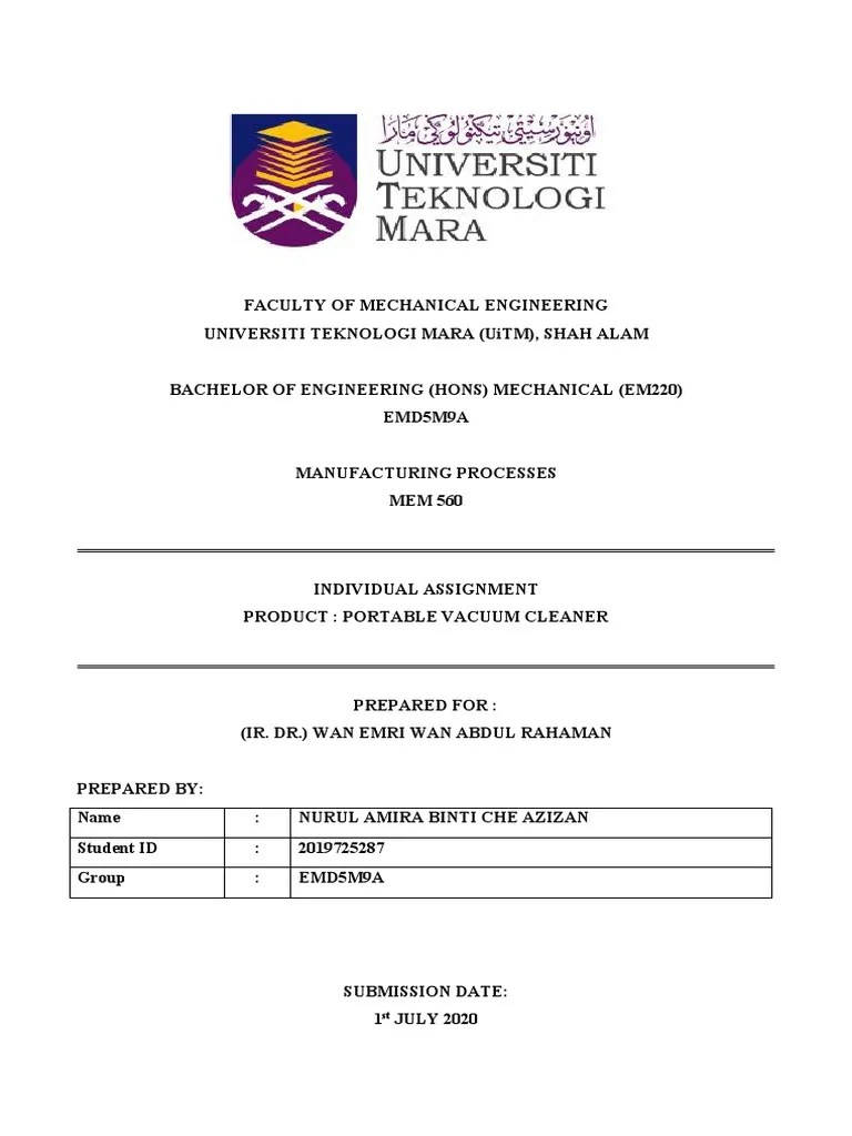 Front page report example for students. Individual Assignment Mem 560 Pdf Vacuum Cleaner Extrusion