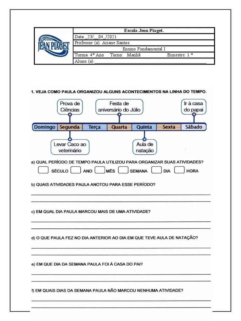 Atividade De História 4 ° Ano 23 04 | PDF