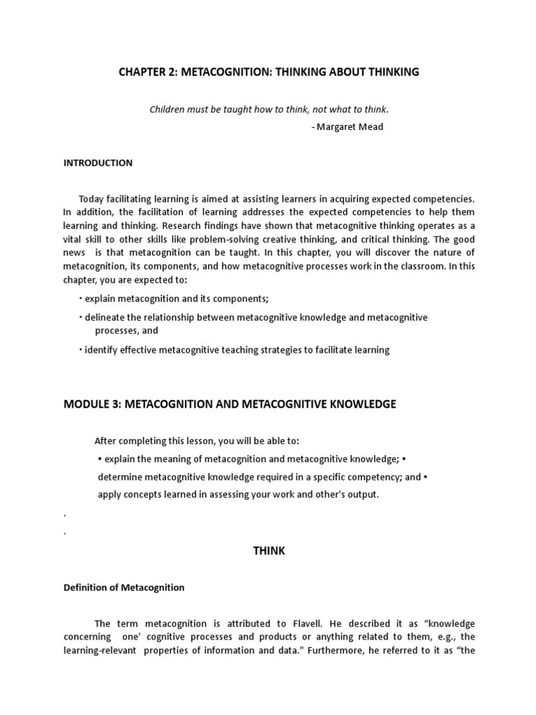 Module 1A - Metacognition & Metacognitive Knowledge | PDF ...