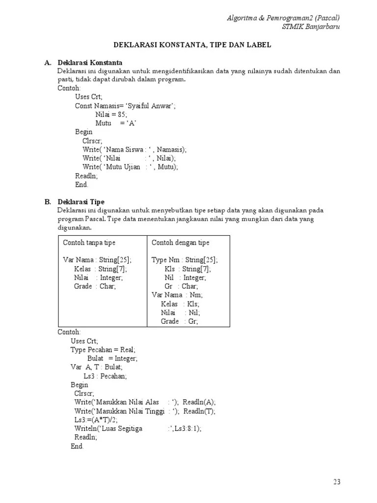 Deklarasi Konstatnta, Tipe &amp; Label | PDF