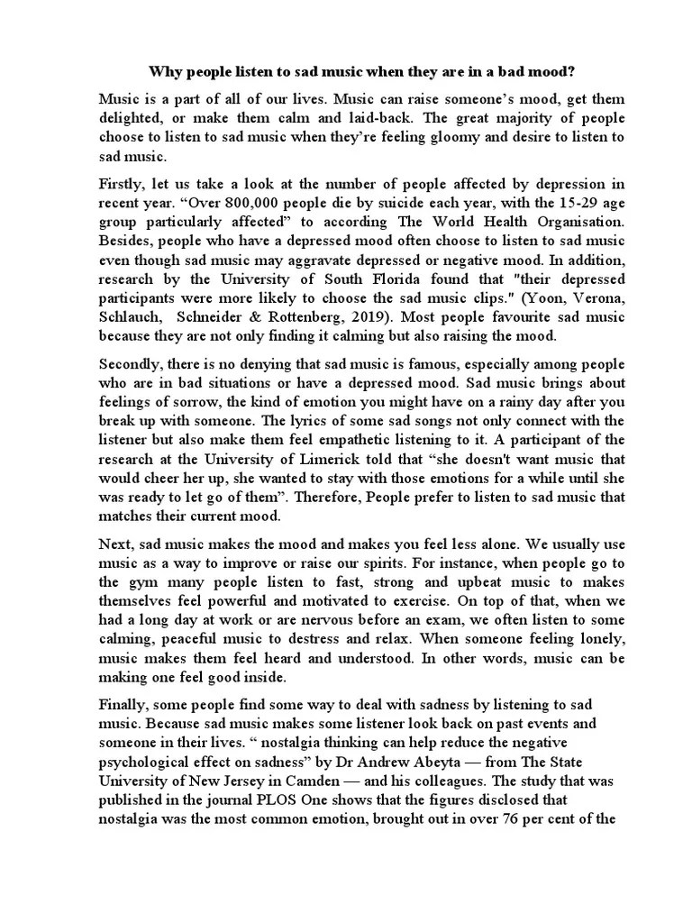 Why People Listen To Sad Music When They Are In A Bad Mood - Topic | PDF | Mood (Psychology ...