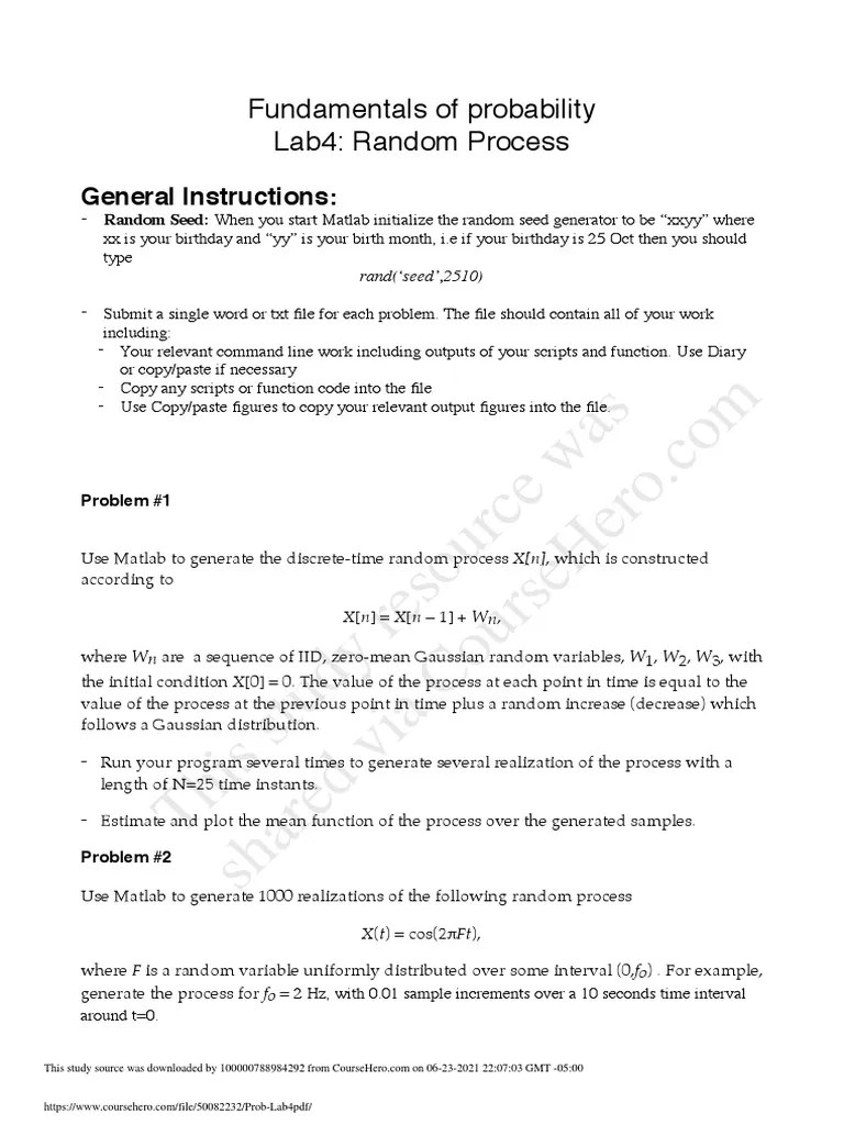 This Study Resource Was: Fundamentals Of Probability Lab4: Random ...