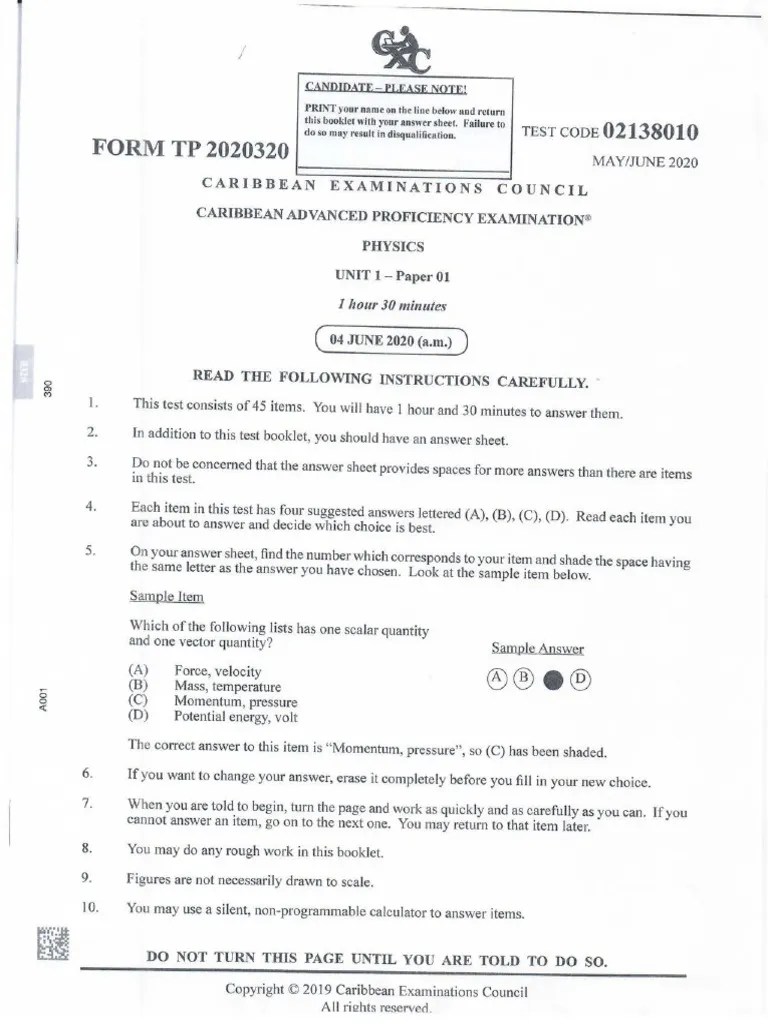 Cape Physics 2020 U1 P1 | PDF