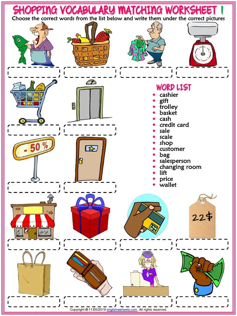 Shopping Vocabulary Esl Matching Exercise Worksheets | PDF | Services (Economics) | Banking