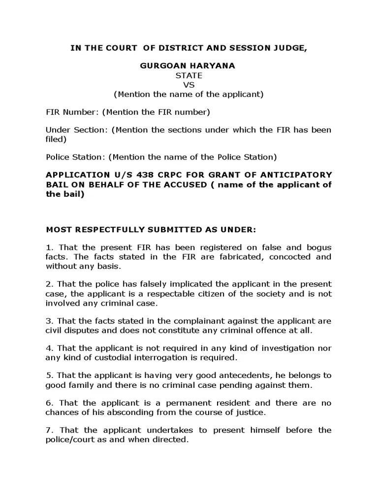 Anticipatory Bail Format | PDF