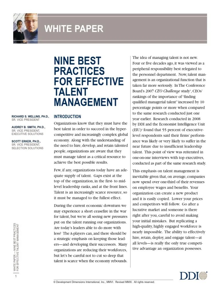 Nine Best Practices For Effective Talent Management: White Paper | PDF ...