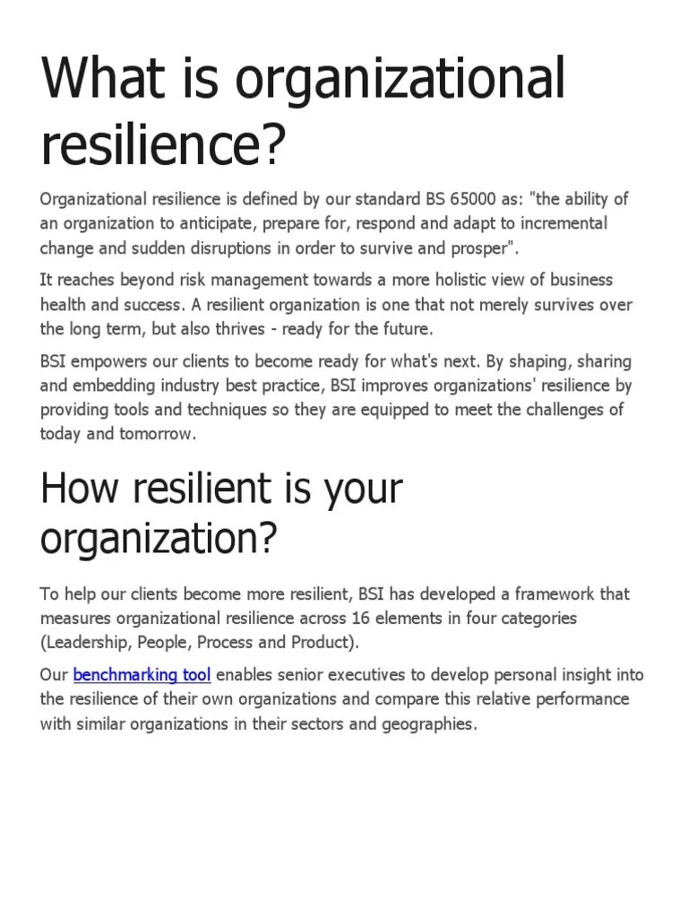 Organizational Resilience | PDF