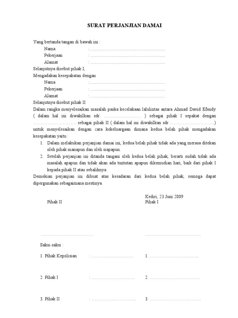 Contoh Surat Perjanjian Damai Kecelakaan Lalu Lintas Contoh Surat 