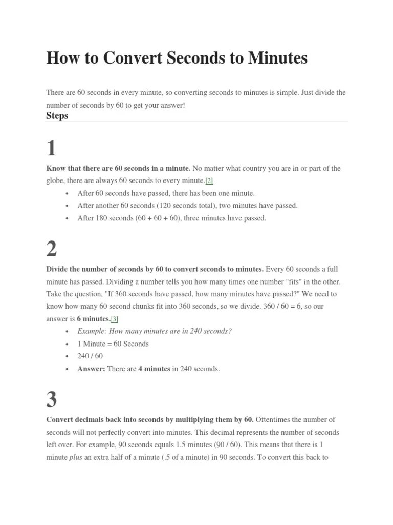 How To Convert Seconds To Minutes | PDF | Teaching Mathematics